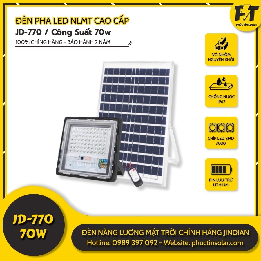 Đèn LED năng lượng mặt trời 70W chống lóa JD-770